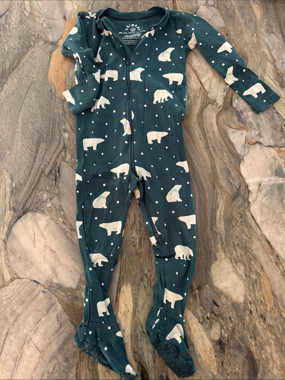 Primary Green Polar Bear Print Zip One-Piece Pajamas